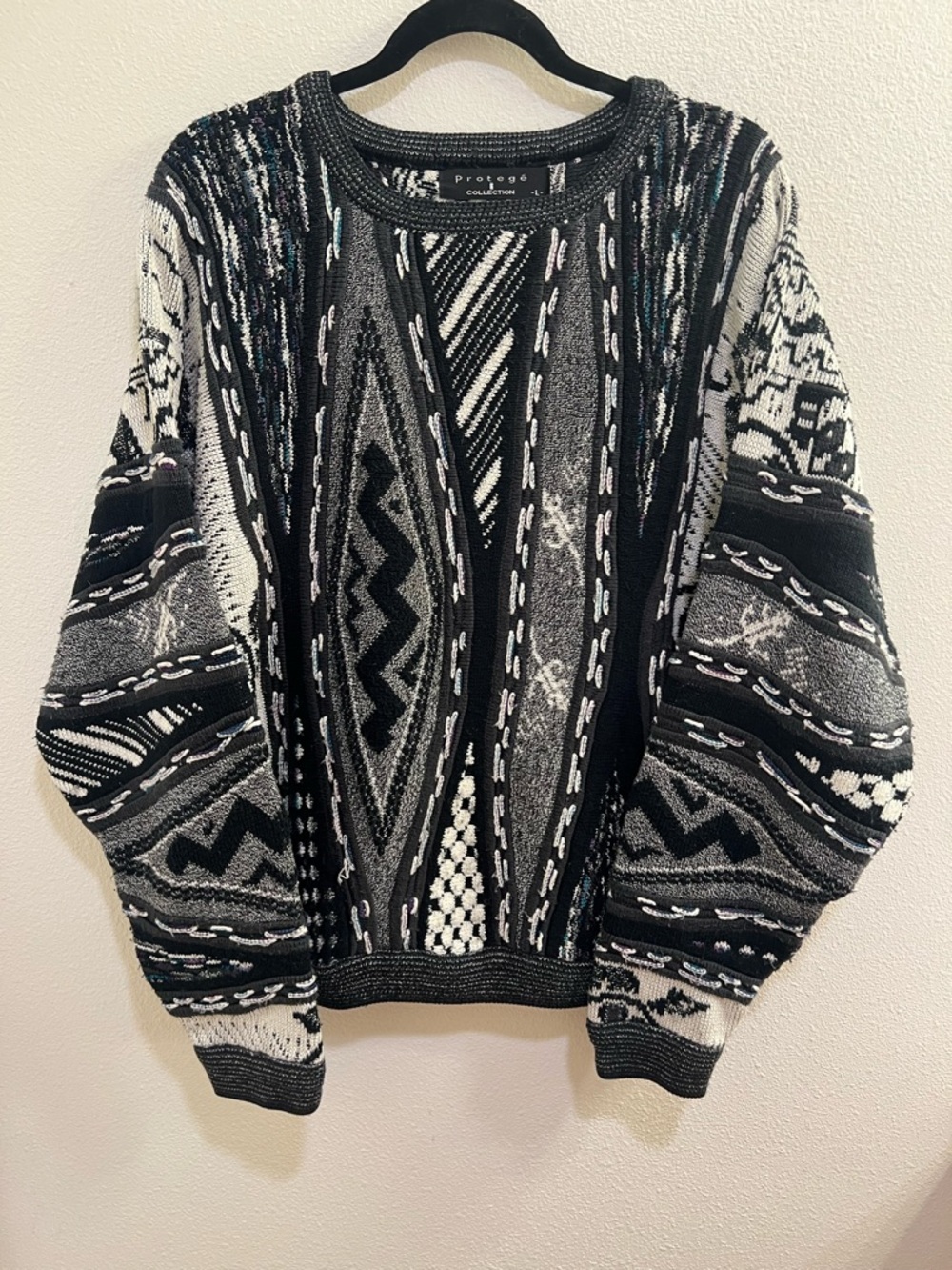 Vintage Protege Collection Sweater Mens Size Large 3D Knit Crew Neck Textured